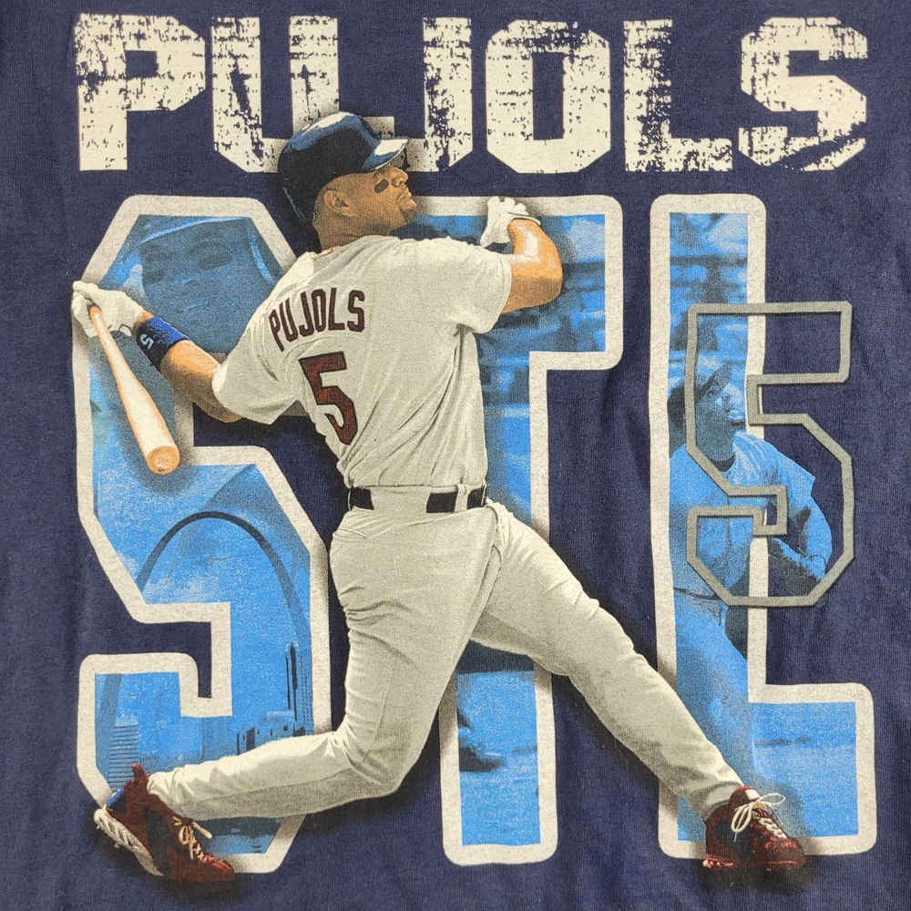 Vintage Albert Pujols STL Cardinals T-Shirt Mens M Blue Graphic Tee Short Sleeve - Picture 6 of 9